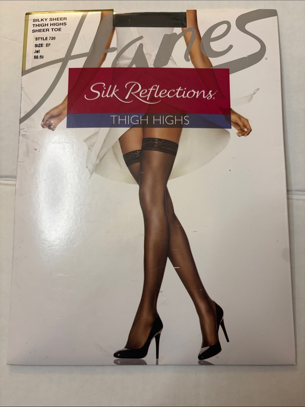 Hanes Silk Reflections Thigh Highs in Black Sheer with Lace Top
